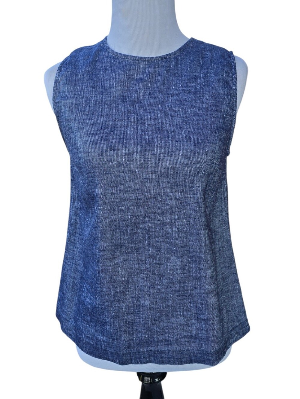 THEORY Kreshellan Tie Back Chambray Denim Linen Blend Sleeveless Shirt Small